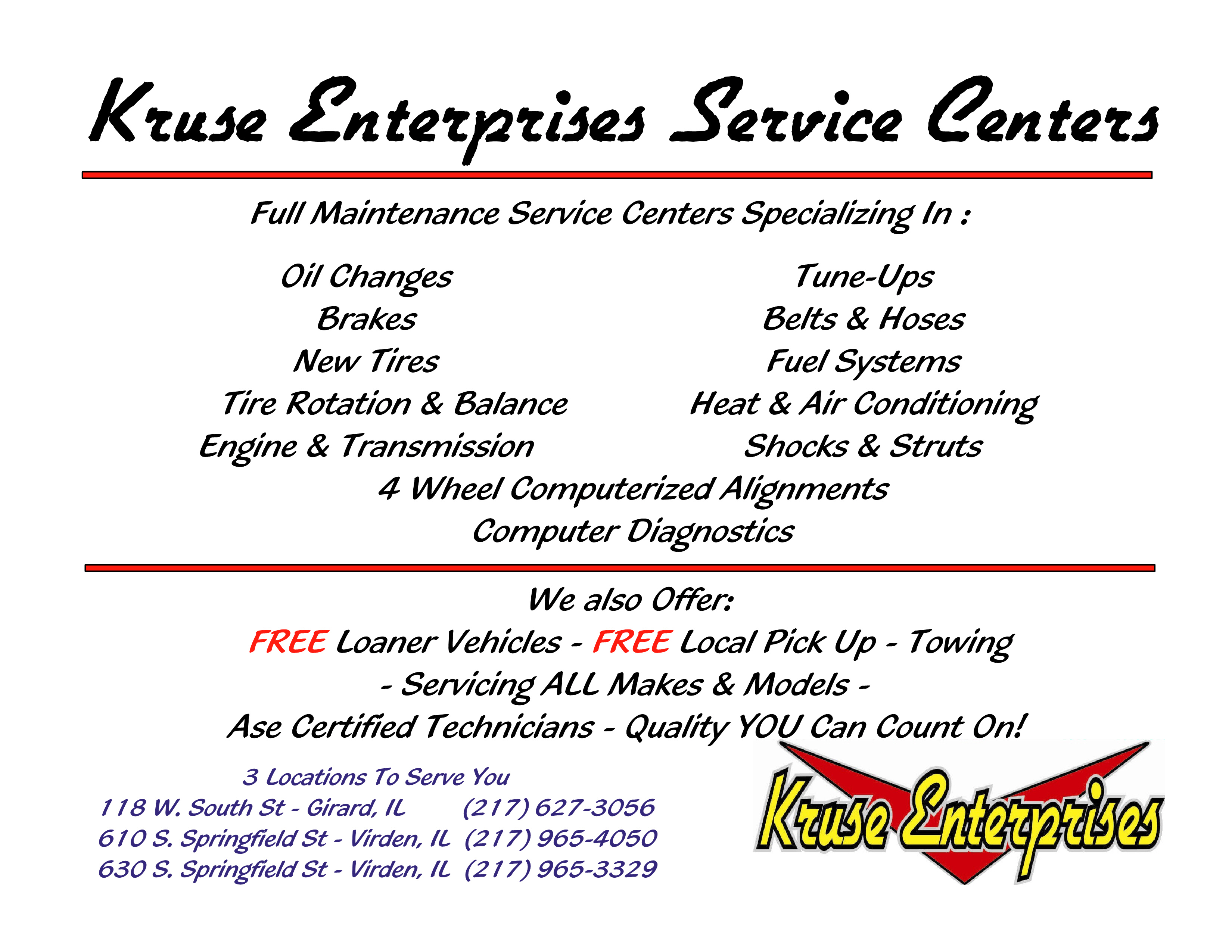 Kruse Enterprises Service Centers