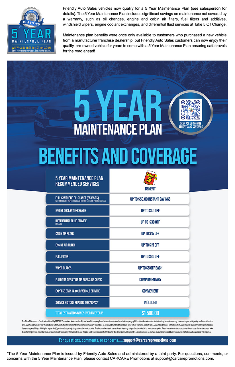 Car Care 5 Year Maintenance Plan