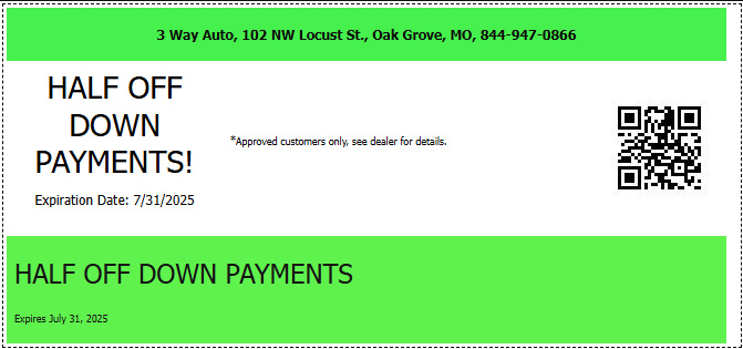 We are offering half off down payments. Don't miss this opportunity to get the most out of your down payment!