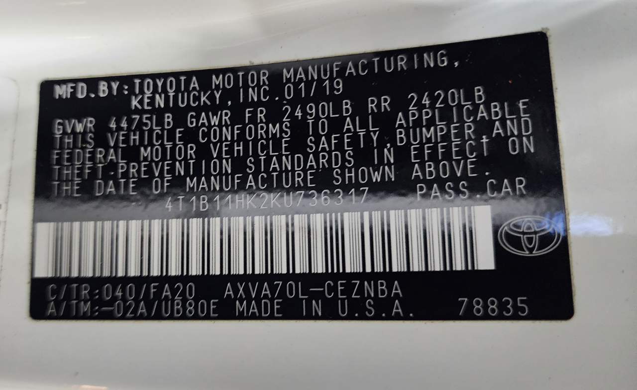 Toyota Camry LE 2019 Toyota Camry LE 2019