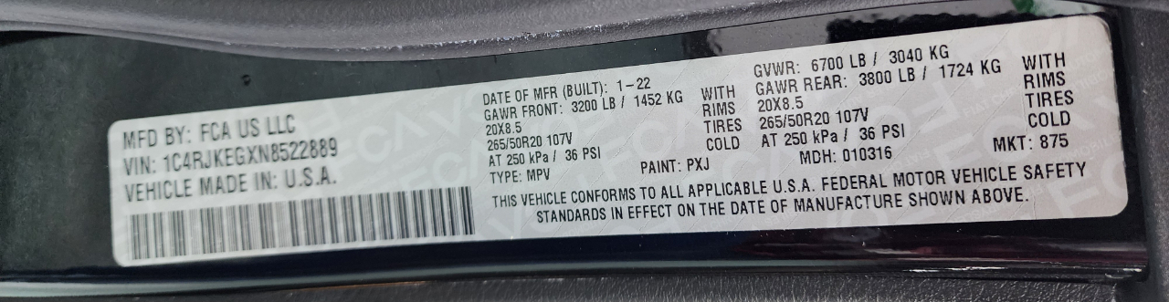 Jeep Grand Cherokee L Summit 4x4 2022 Jeep Grand Cherokee L Summit 4x4 2022