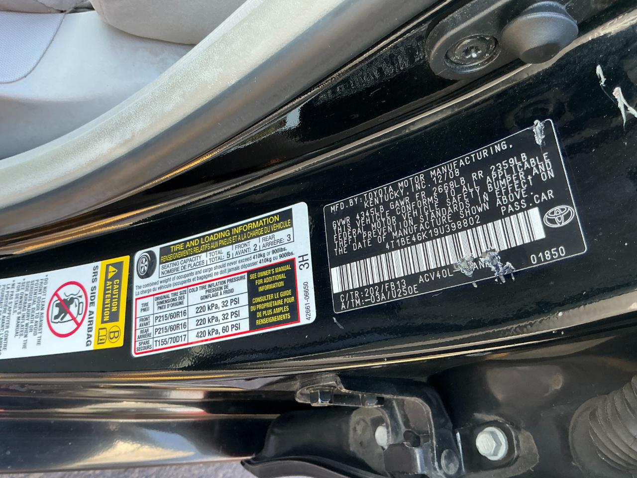 Toyota Camry 4dr Sdn LE Auto 2009