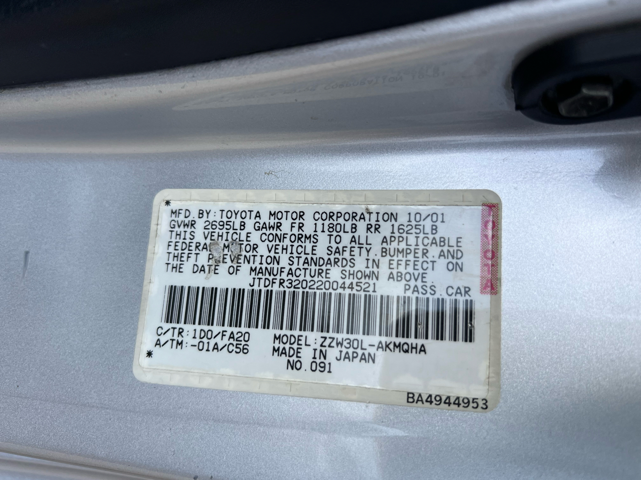 Toyota MR2 Spyder Convertible 2002 Toyota MR2 Spyder Convertible 2002