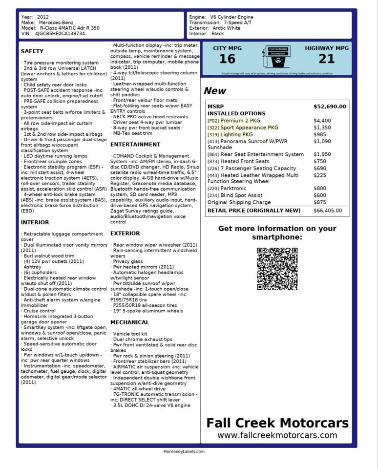 Mercedes-Benz R-Class R350 4MATIC w/ 3rd Row 2012