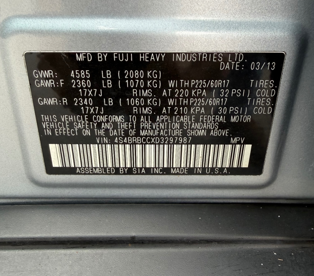 Subaru Outback 4dr Wgn H4 Auto 2.5i Premium 2013