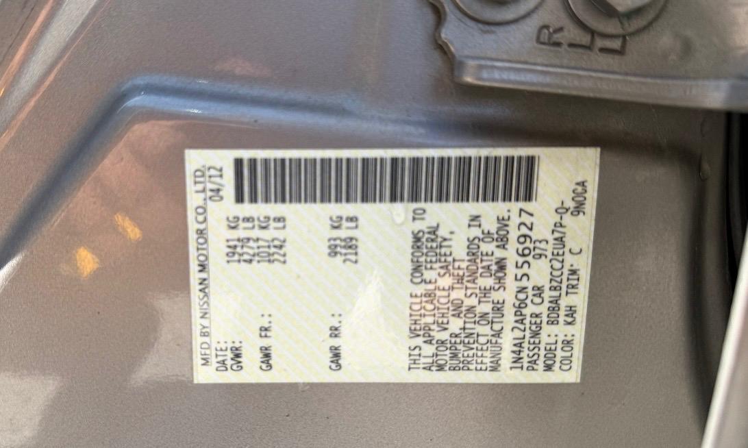 Nissan Altima 4dr Sdn I4 CVT 2.5 S 2012