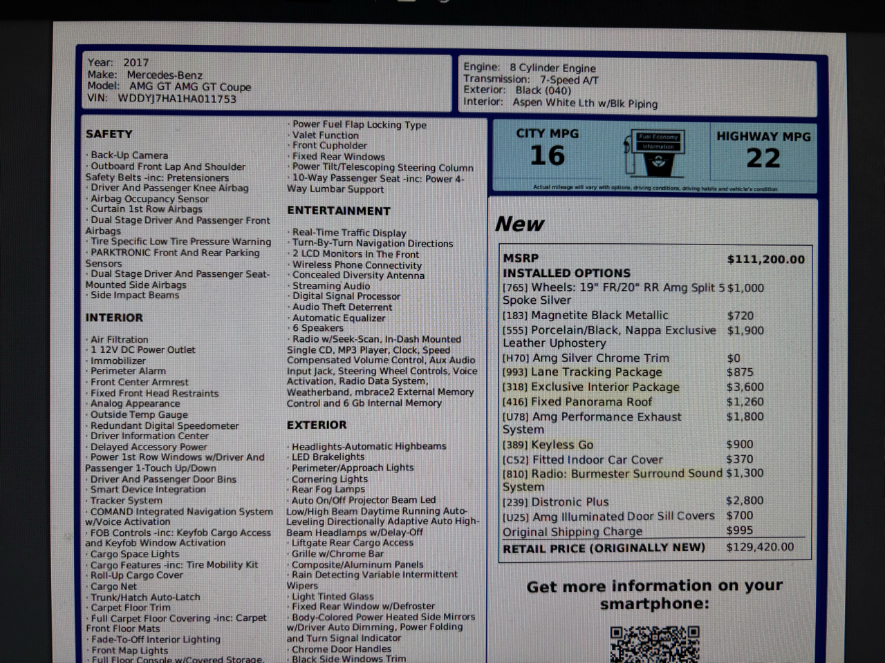 Mercedes-Benz AMG GT AMG GT Coupe 2017