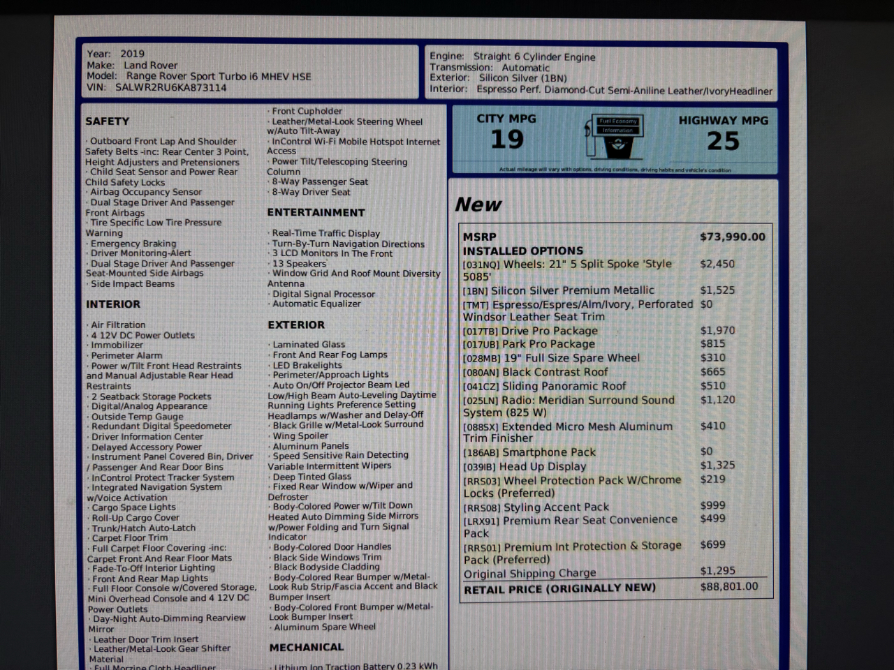 Land Rover Range Rover Sport Turbo i6 MHEV HSE 2019