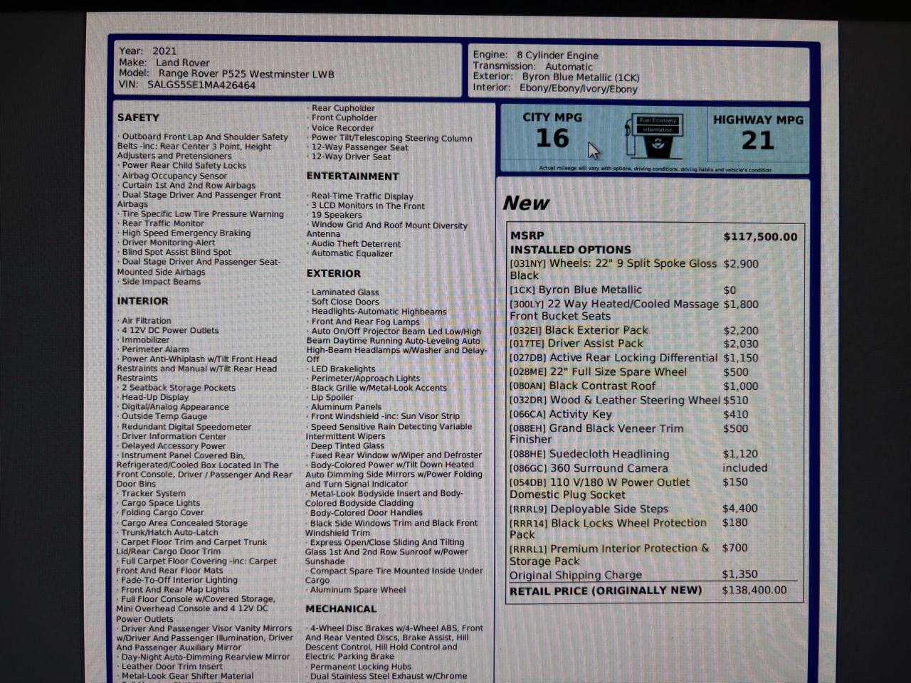 Land Rover Range Rover P525 Westminster LWB 2021