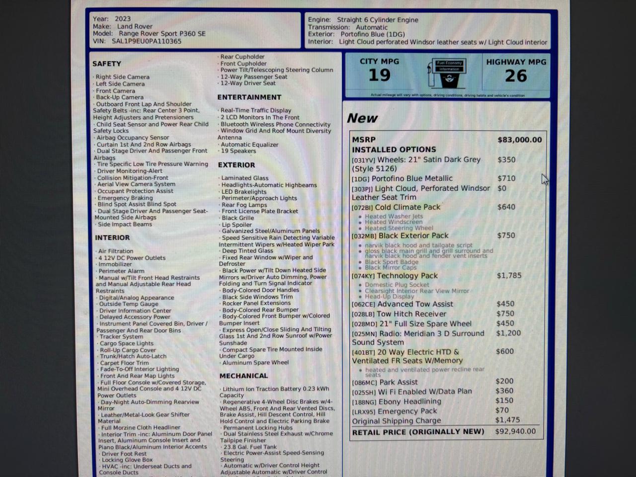 Land Rover Range Rover Sport P360 SE 2023