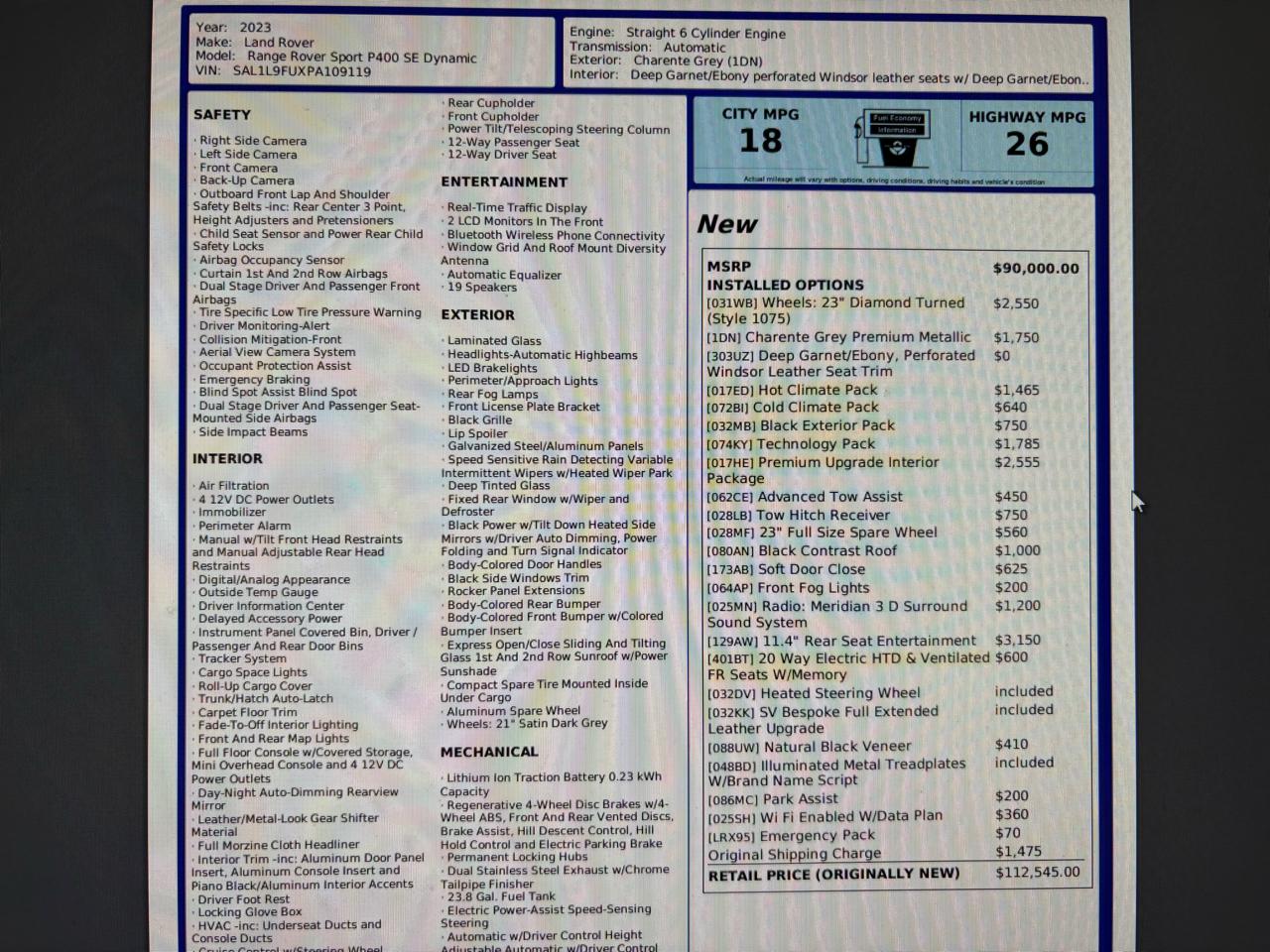 Land Rover Range Rover Sport P400 SE Dynamic 2023
