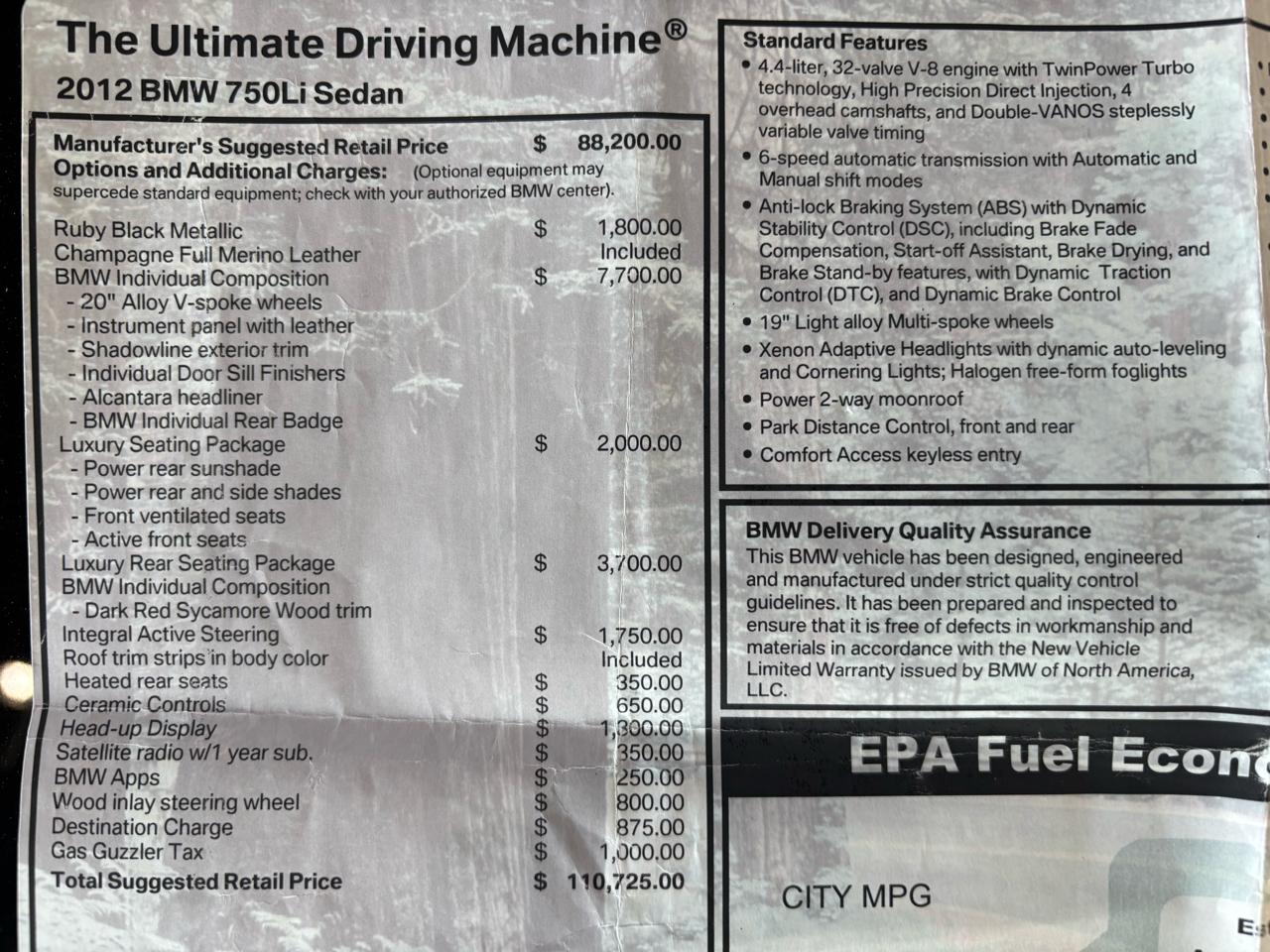 BMW 7 Series 4dr Sdn 750Li RWD 2012
