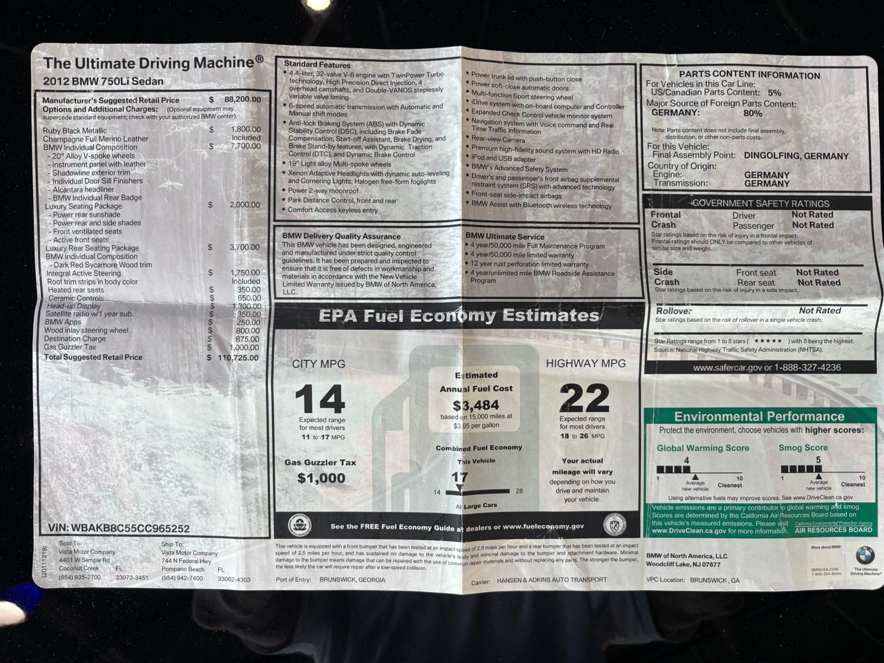 BMW 7 Series 4dr Sdn 750Li RWD 2012