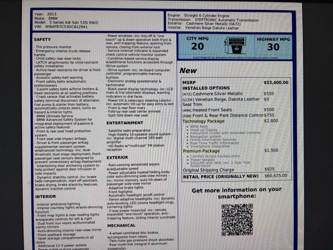 BMW 5 Series 4dr Sdn 535i RWD 2013