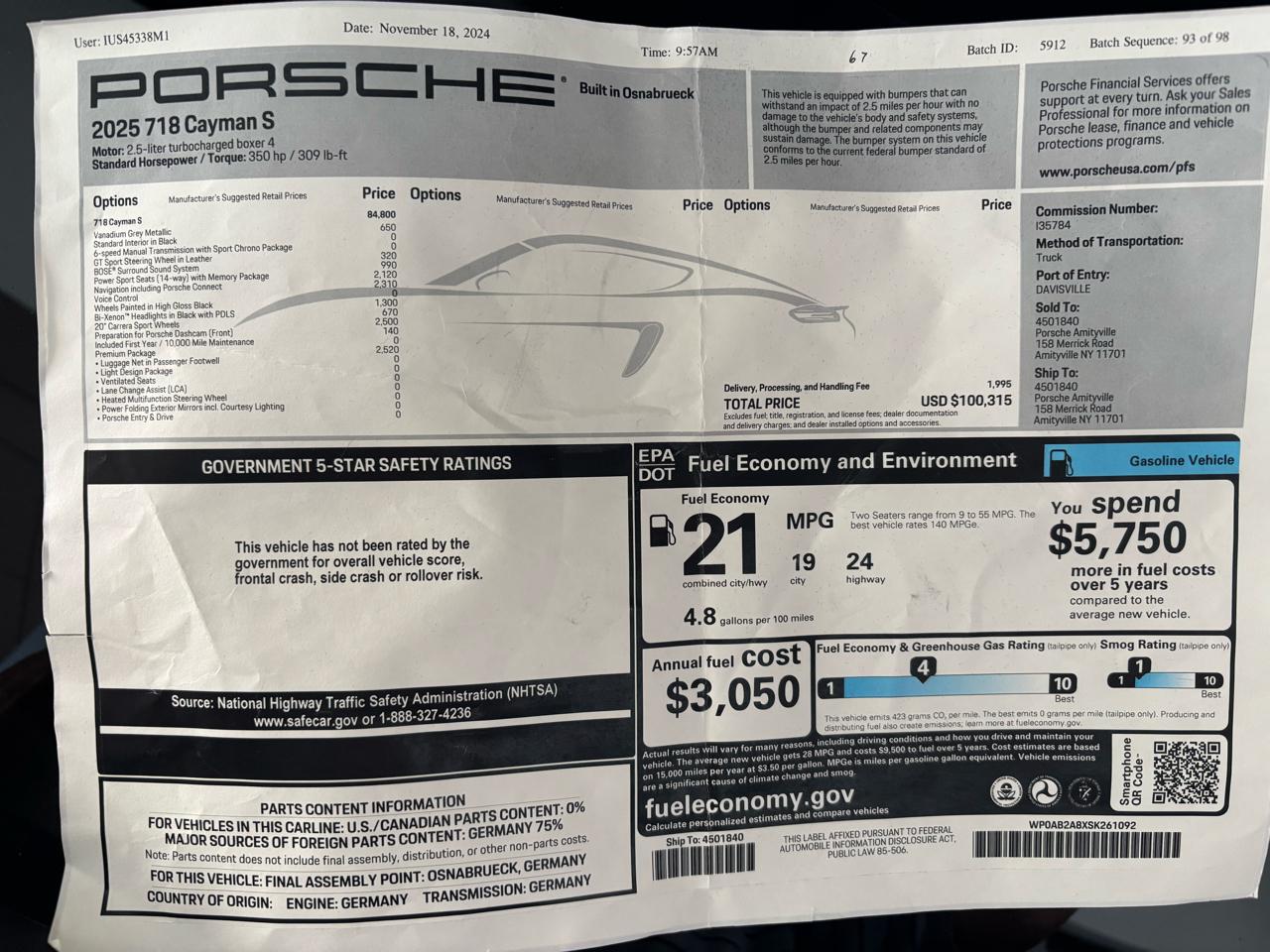Porsche 718 Cayman S Coupe 2025