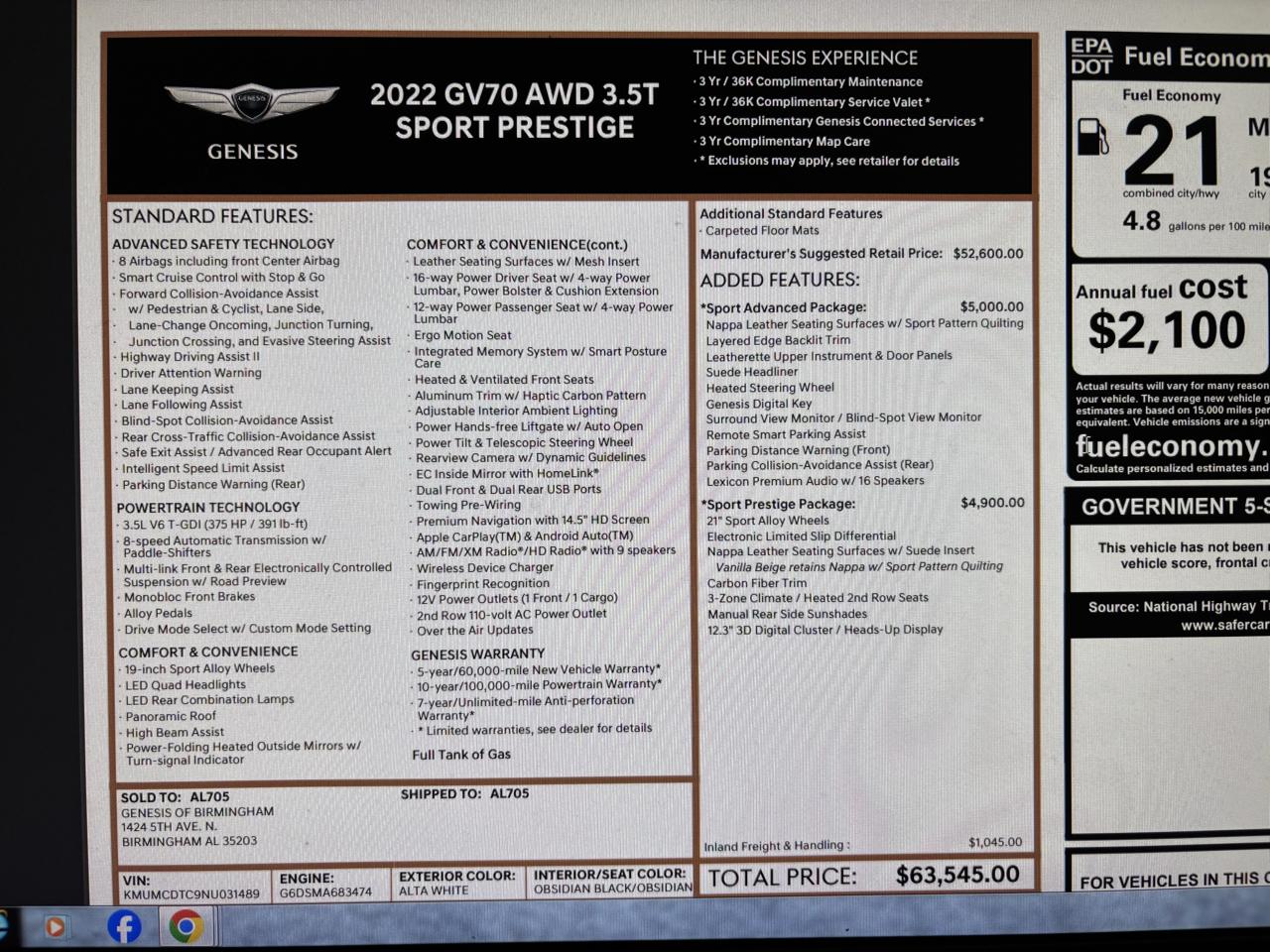 Genesis GV70 3.5T Sport AWD *Ltd Avail* 2022