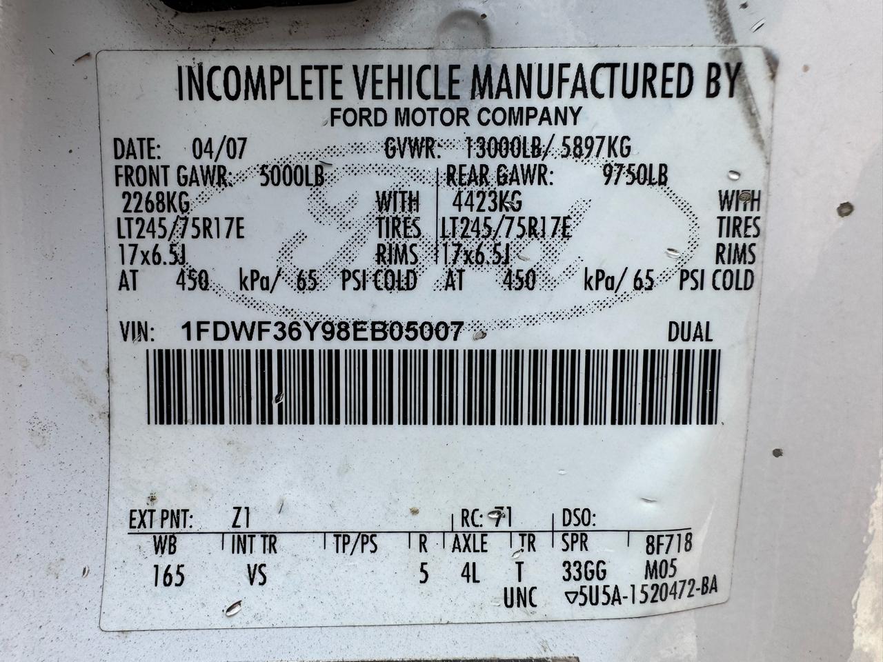 Ford Super Duty F-350 DRW 2WD Reg Cab 141" WB 60" CA XLT 2008
