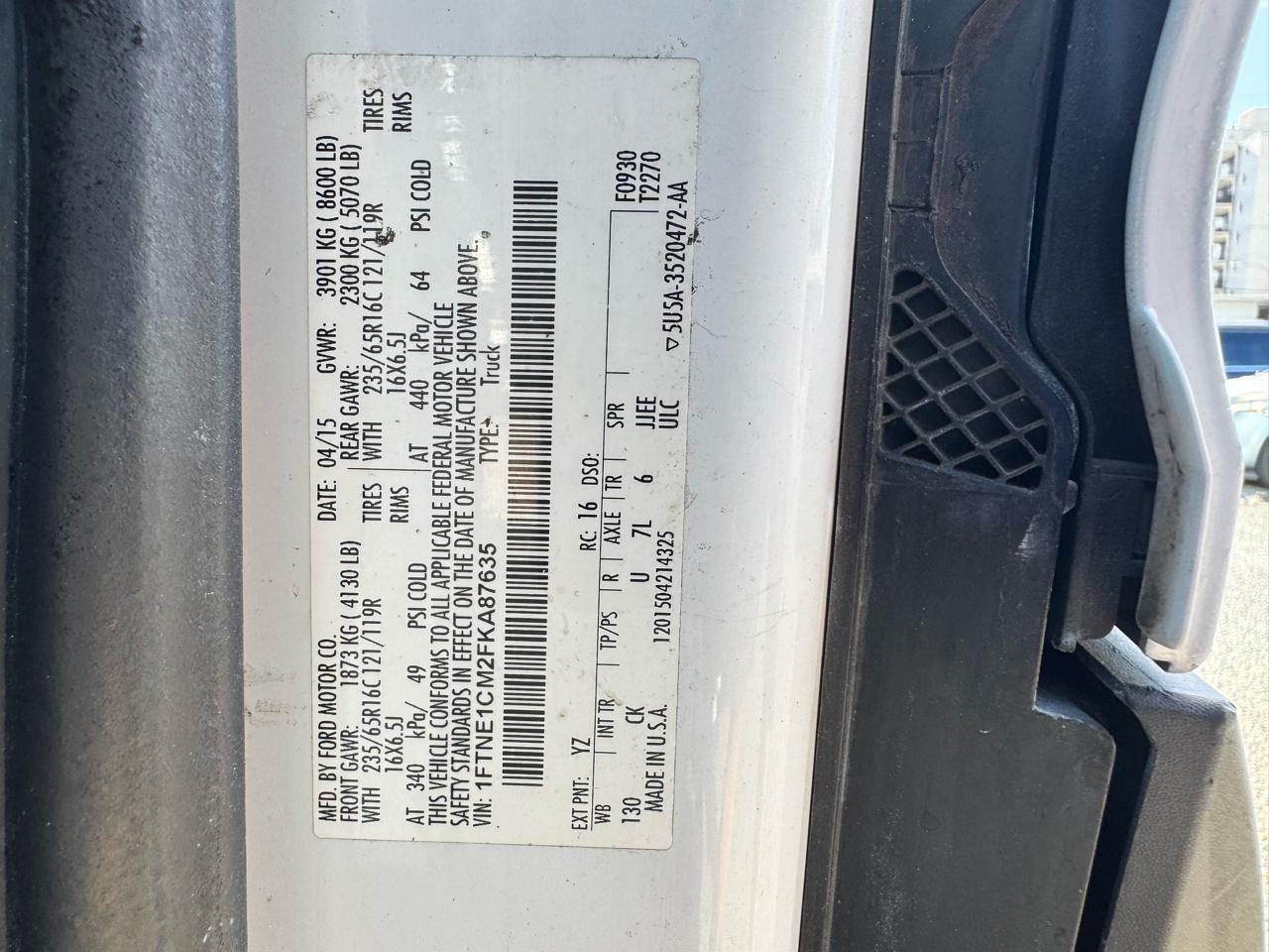 Ford Transit Cargo Van T-150 130" Med Rf 8600 GVWR Sliding RH Dr 2015