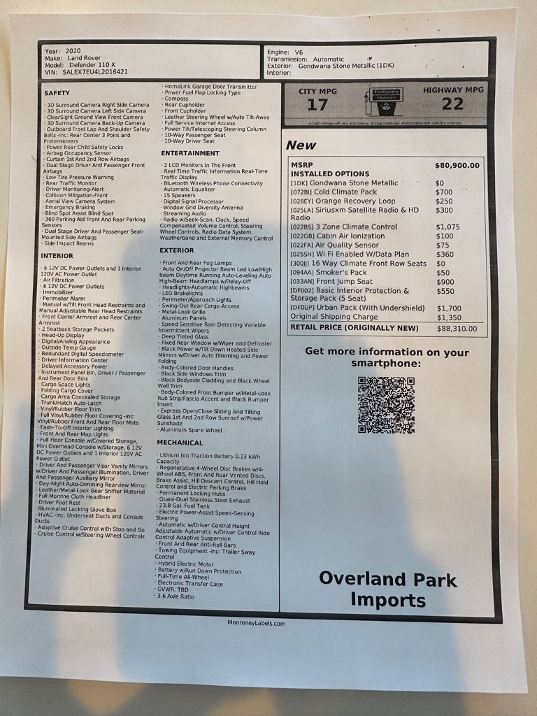 Land Rover Defender P400 110 X 2020