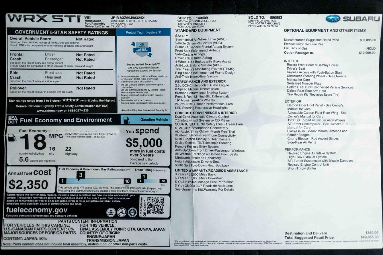 Subaru WRX STI Limited 2018