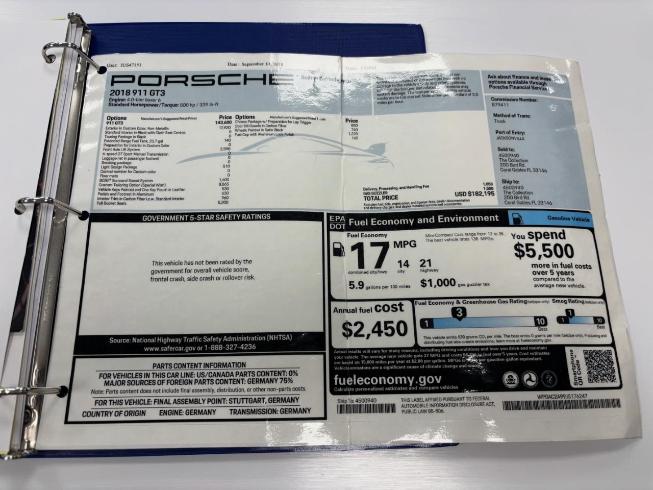 Porsche 911 GT3 Coupe w/Touring Package 2018