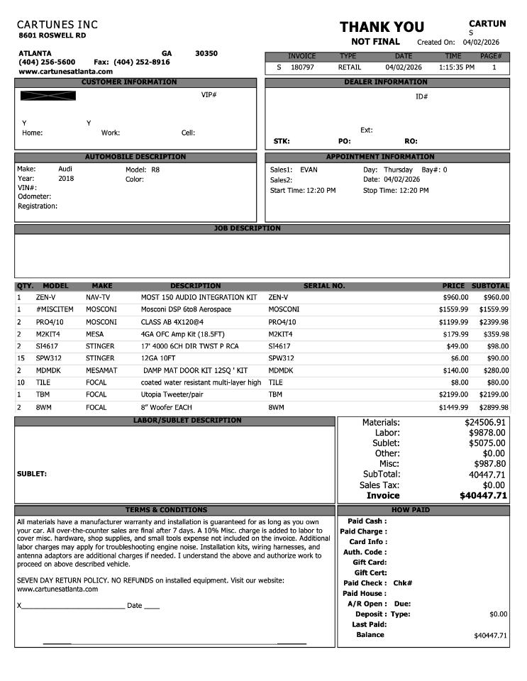 Audi R8 V10 quattro Spyder 2018