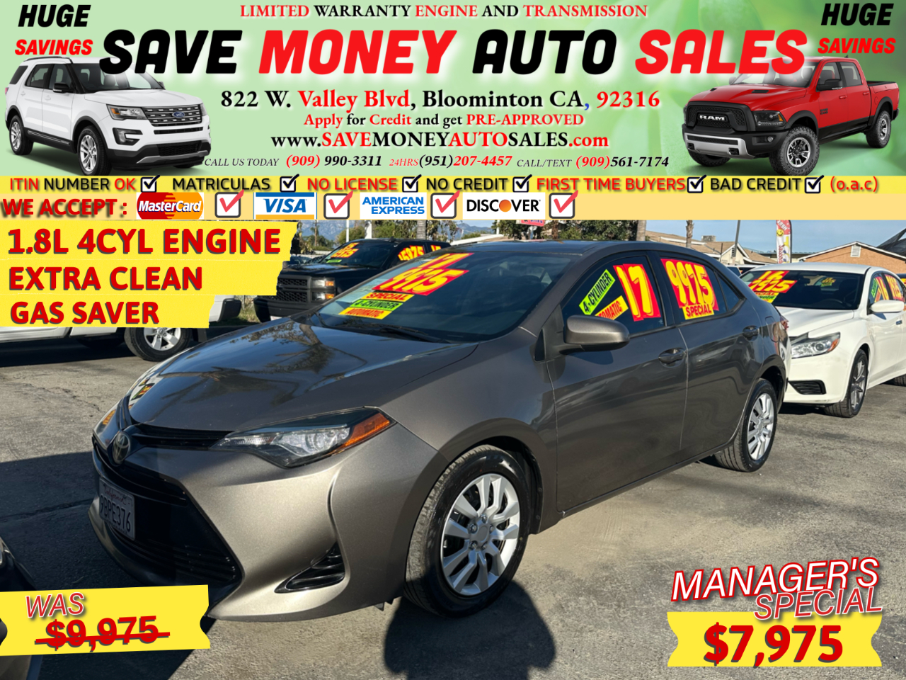 2017 Toyota Corolla 1.8L 4CYL ENGINE>EXTRA CLEAN>GAS SAVER