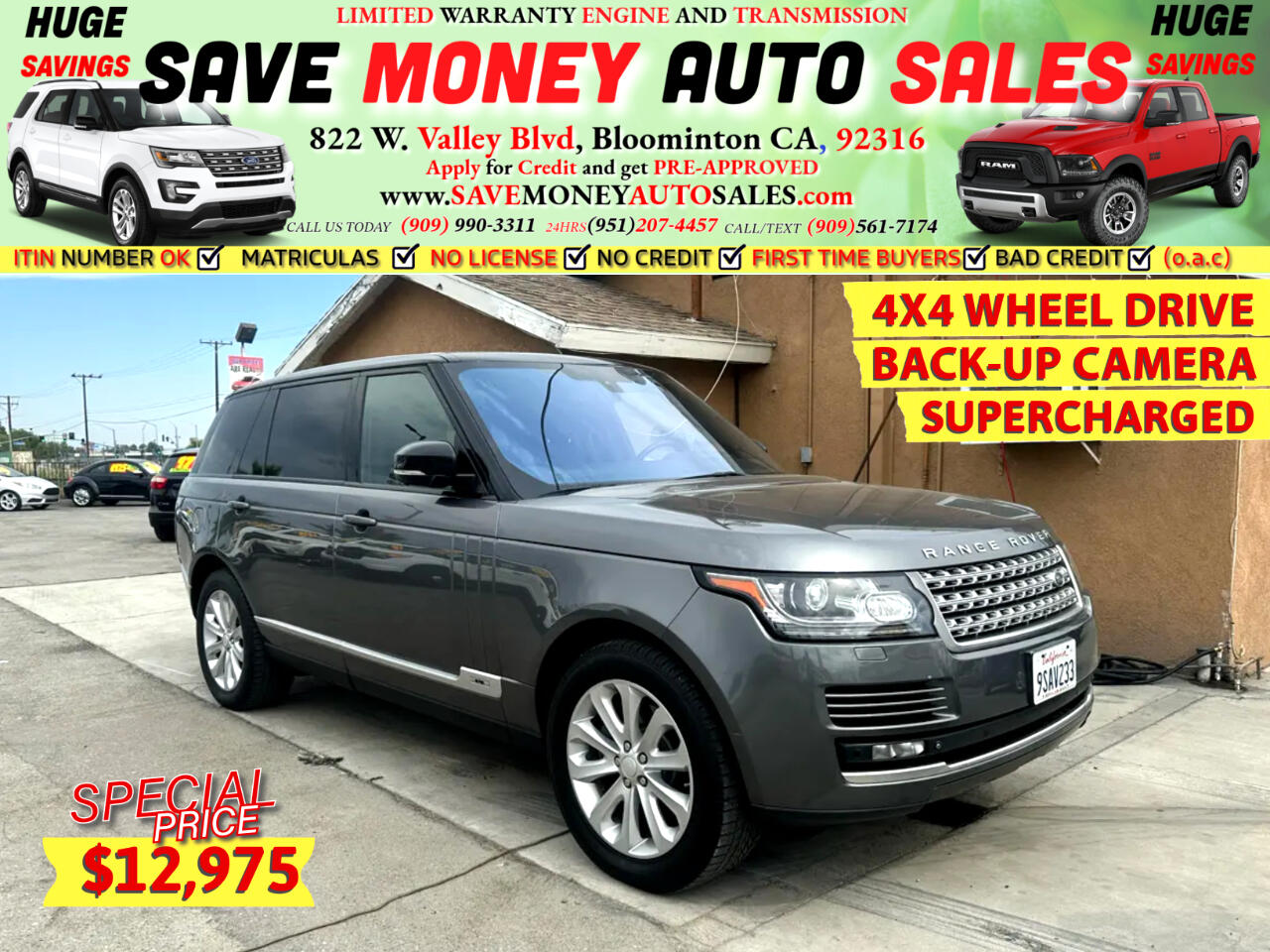 2015 Land Rover Range Rover 4X4 WHEEL DRIVE>BACK-UP CAMERA>SUPERCHARGED