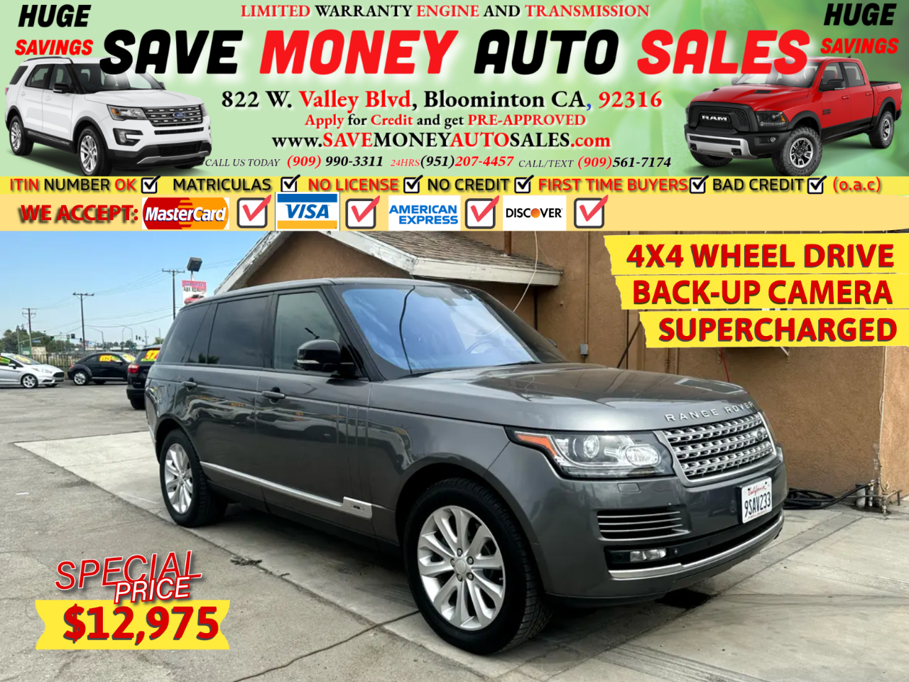 2015 Land Rover Range Rover 4X4 WHEEL DRIVE>BACK-UP CAMERA>SUPERCHARGED