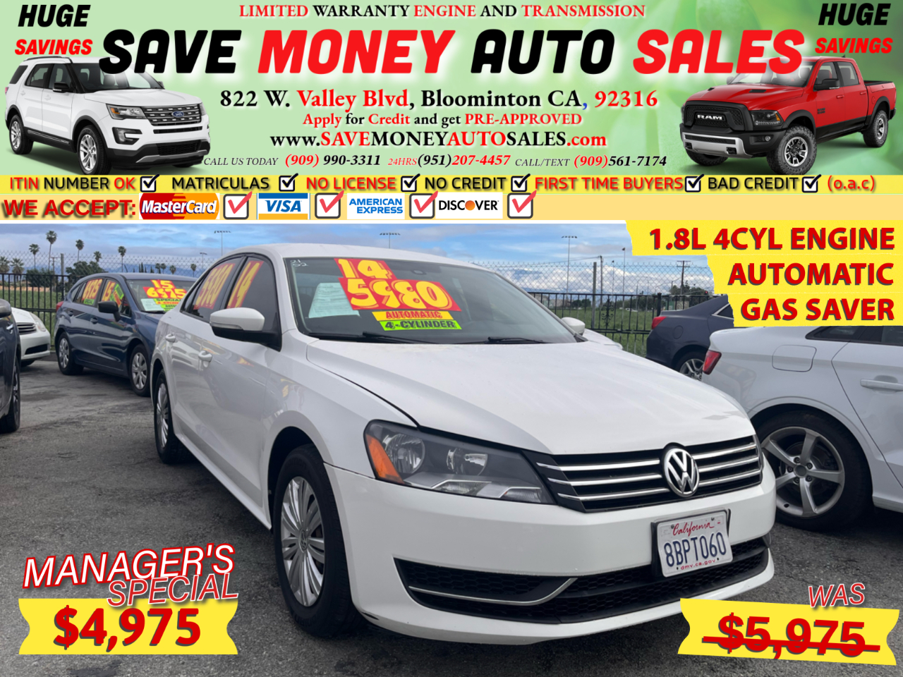 2014 Volkswagen Passat 1.8L 4CYL ENGINE>AUTOMATIC>GAS SAVER
