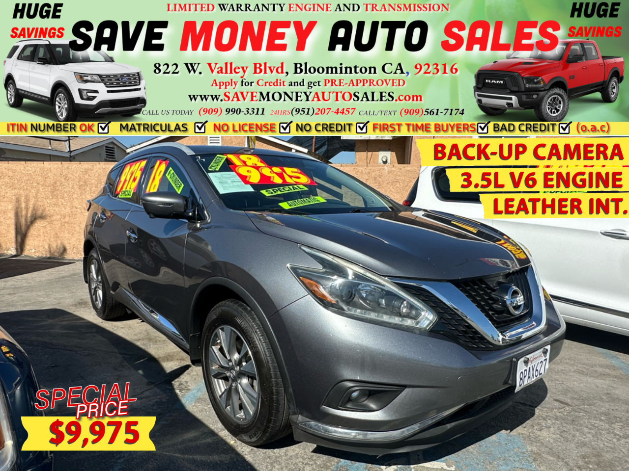 2018 Nissan Murano BACK-UP CAMERA>3.5L V6 ENGINE>LEATHER INT.