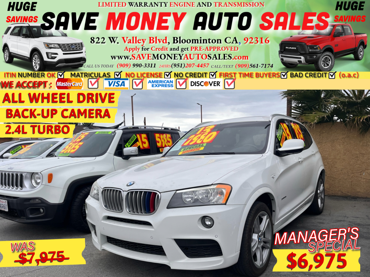 2013 BMW X3 ALL WHEEL DRIVE>BACK-UP CAMERA>2.4L 4CYL TURBO