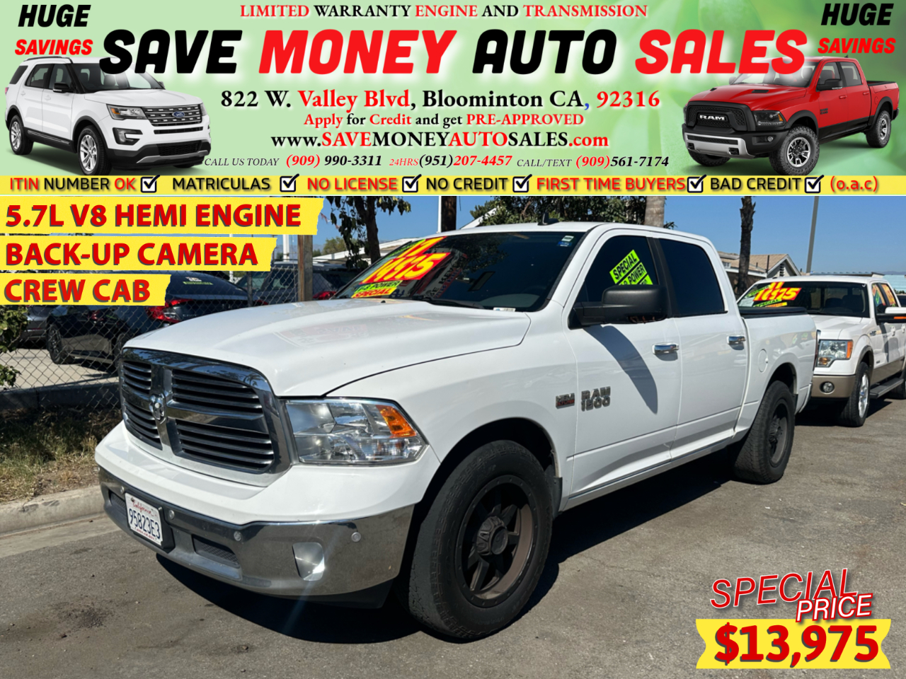 2017 RAM 1500 5.7L V8 HEMI ENGINE>BACK-UP CAMERA>CREW CAB