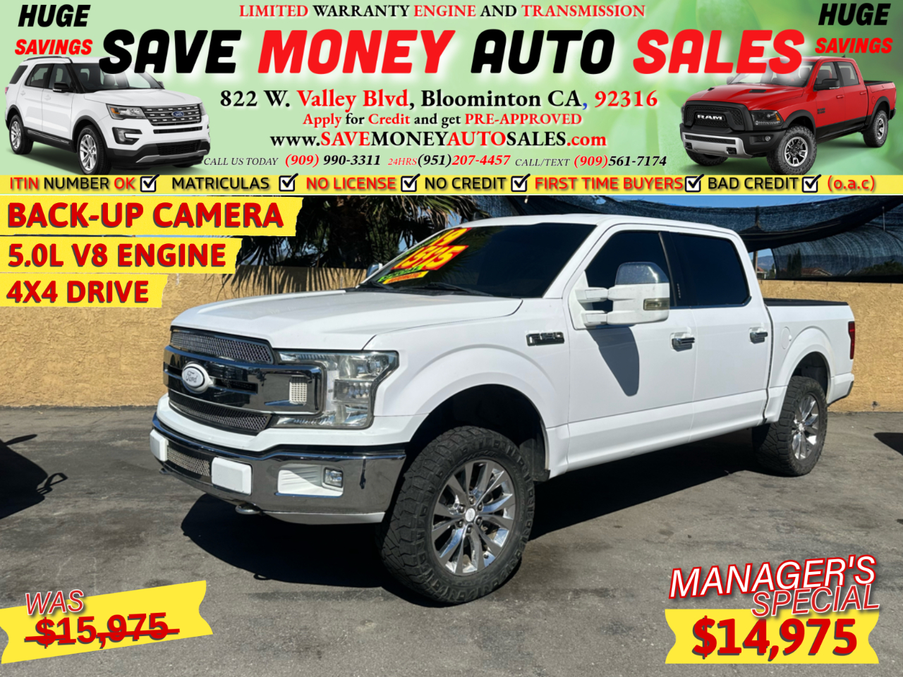 2019 Ford F-150 BACK-UP CAMERA>5.0L V8 ENGINE>4X4 DRIVE