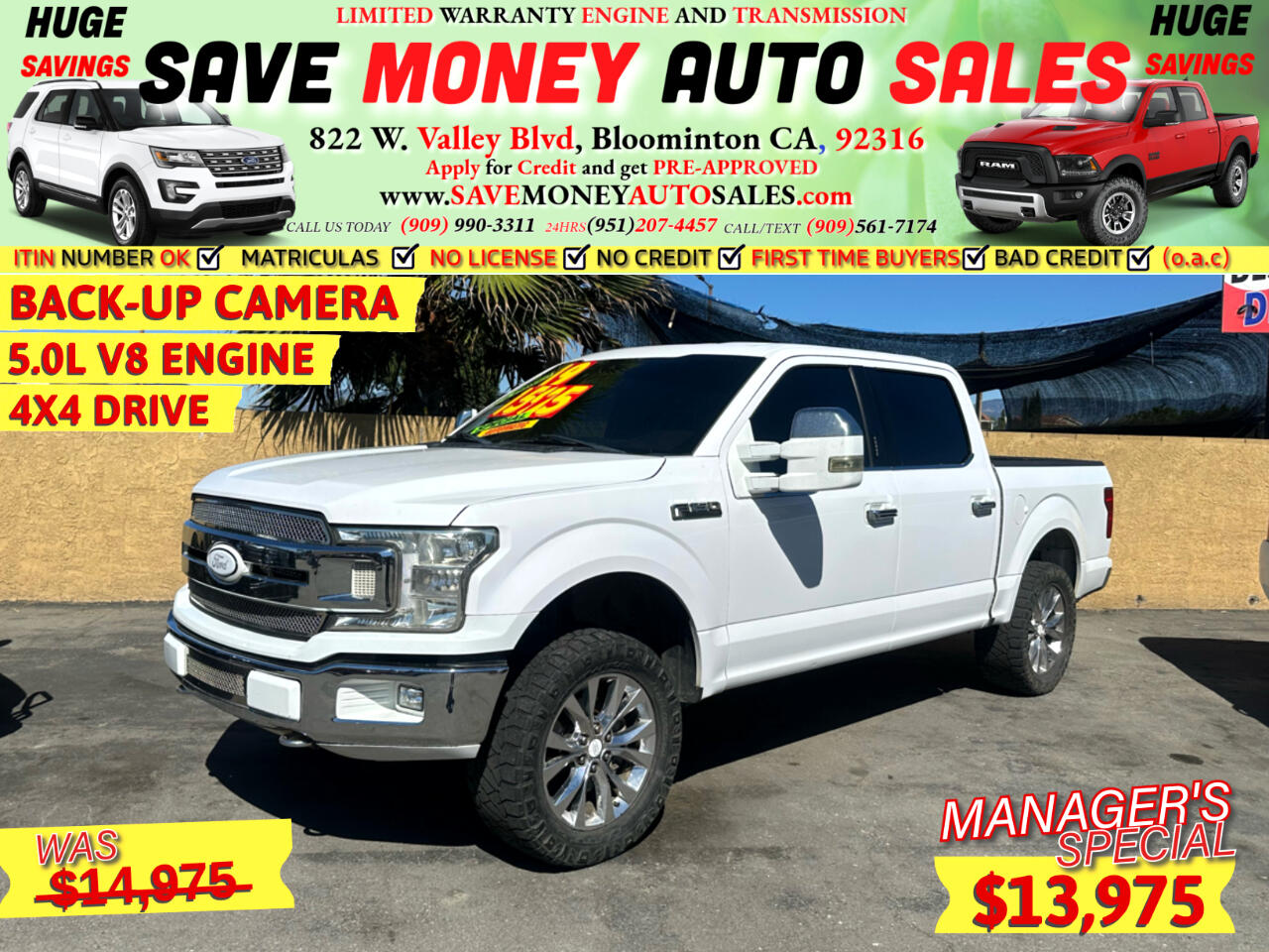 2019 Ford F-150 BACK-UP CAMERA>5.0L V8 ENGINE>4X4 DRIVE