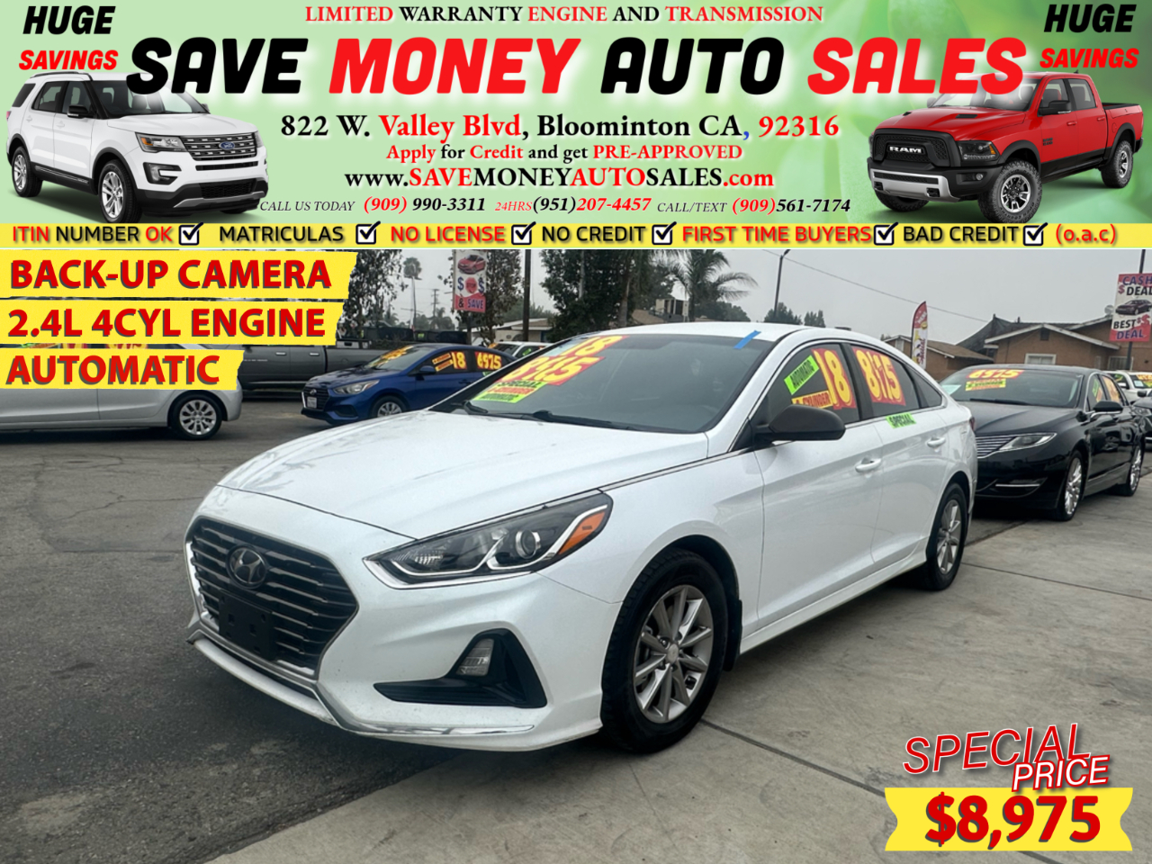 2018 Hyundai Sonata 2.4L 4CYL ENGINE>BACK-UP CAMERA>AUTOMATIC