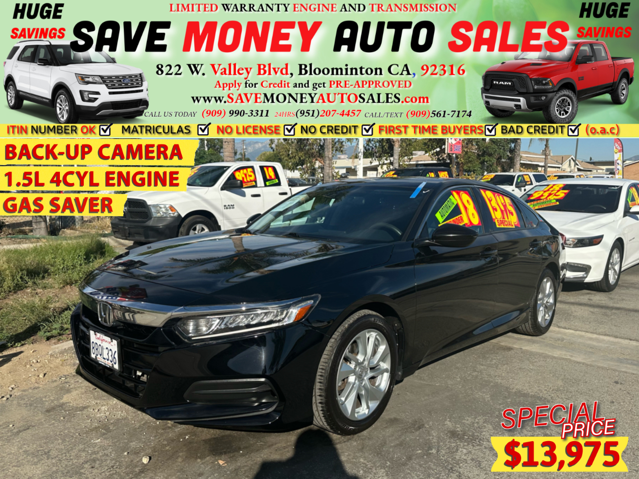 2018 Honda Accord Sedan BACK-UP CAMERA>1.5L 4CYL ENGINE>GAS SAVER