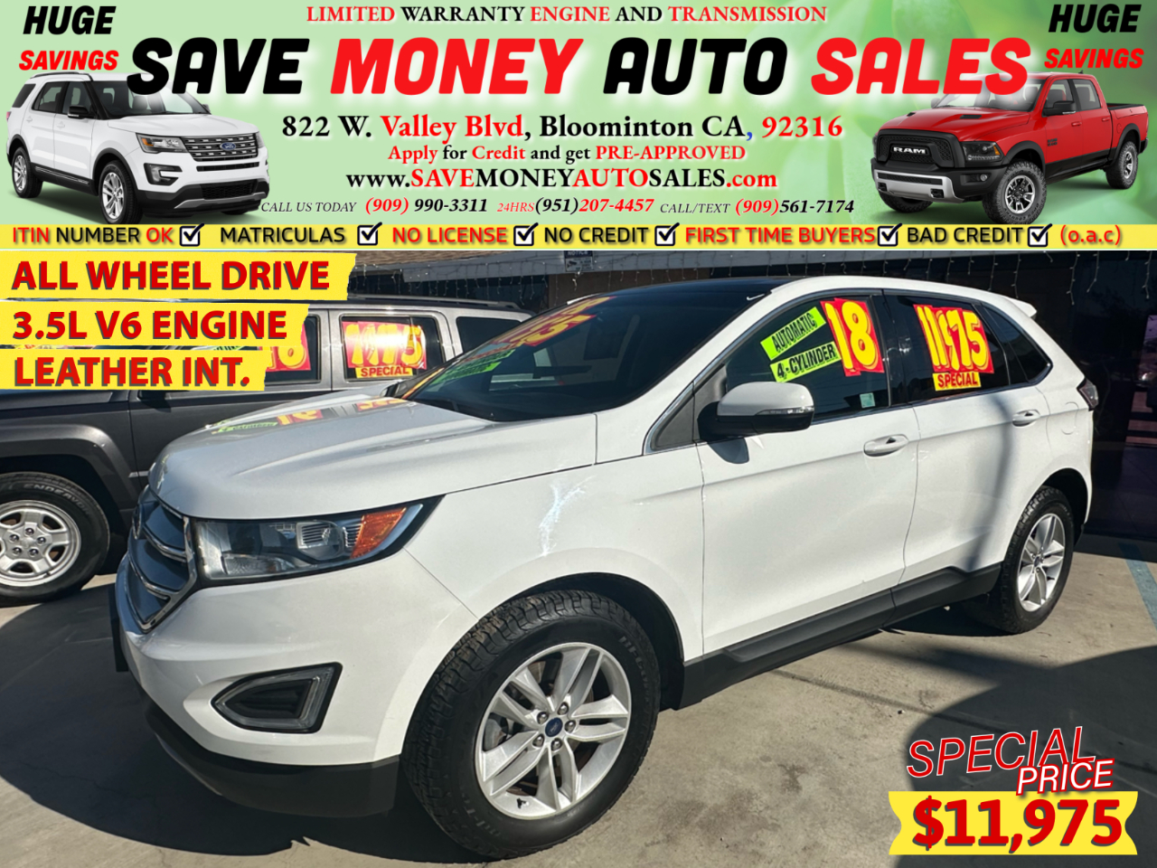 2018 Ford Edge ALL WHEEL DRIVE>3.5L V6 ENGINE>LEATHER INT.
