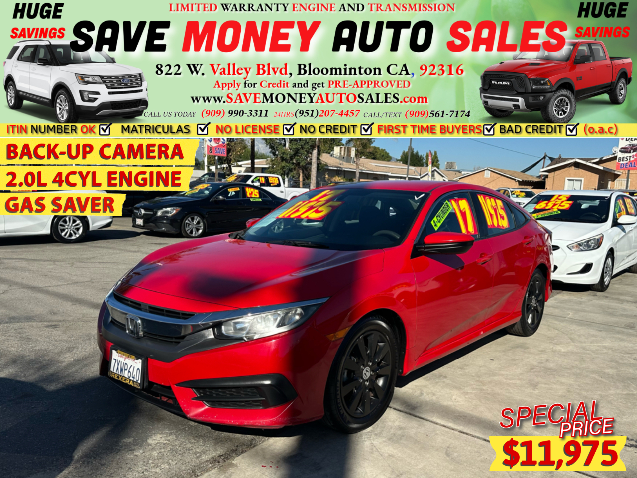 2017 Honda Civic Sedan BACK-UP CAMERA>2.0L 4CYL ENGINE>GAS SAVER
