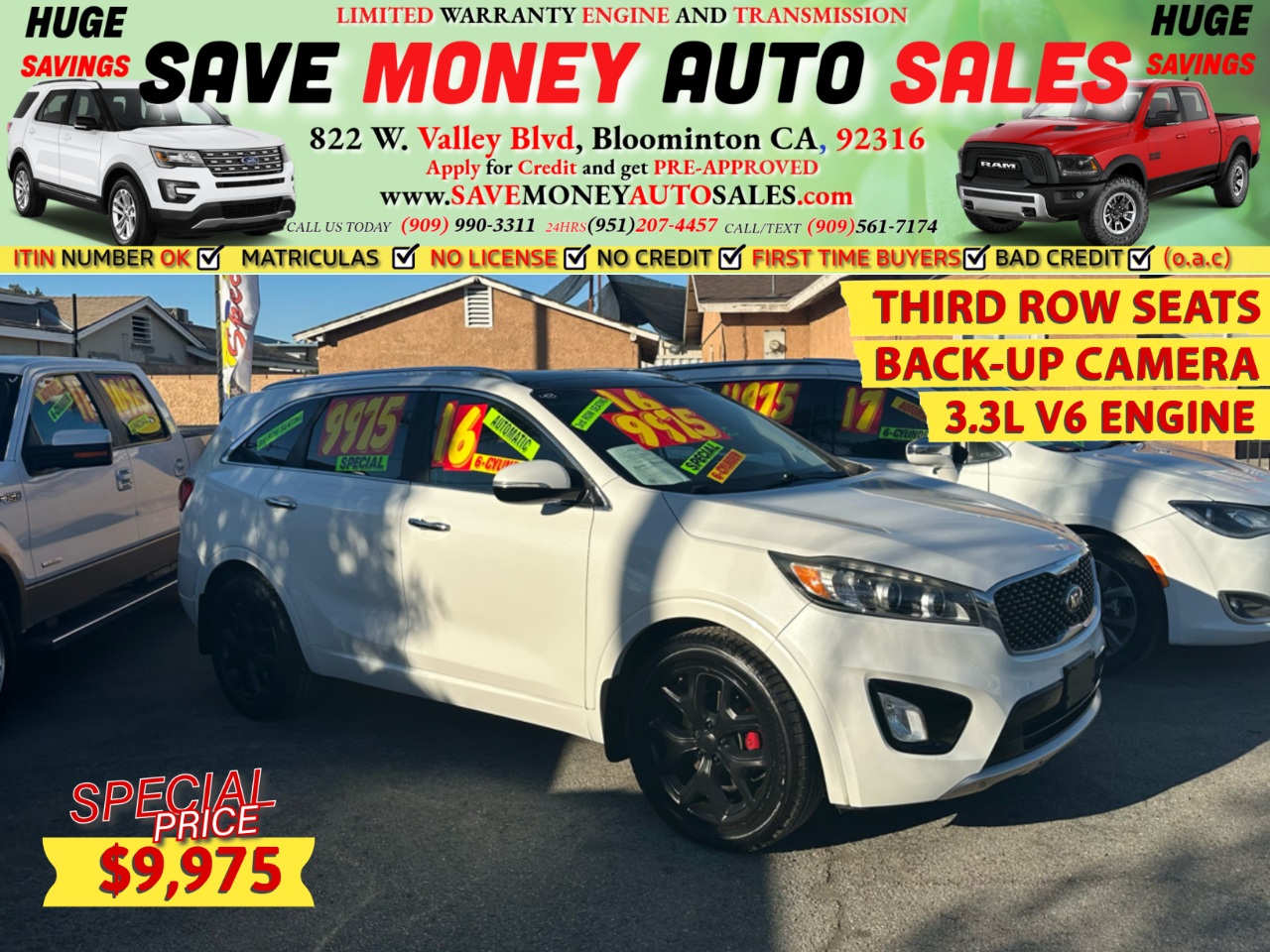 2016 Kia Sorento THIRD ROW SEATS>BACK-UP CAMERA>3.3L V6 ENGINE