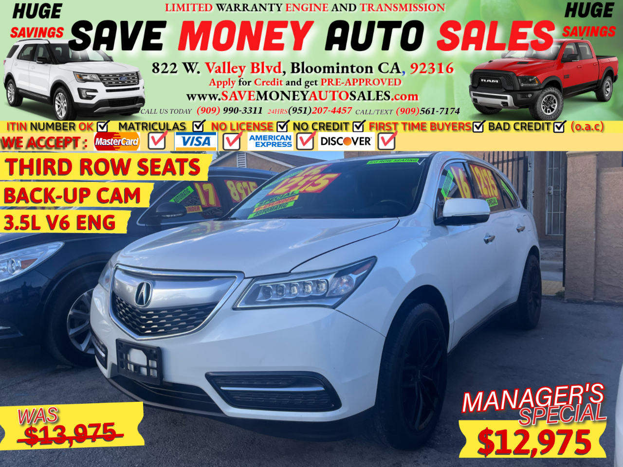 2016 Acura MDX THIRD ROW SEATS>BACK-UP CAMERA>3.5L V6 ENGINE