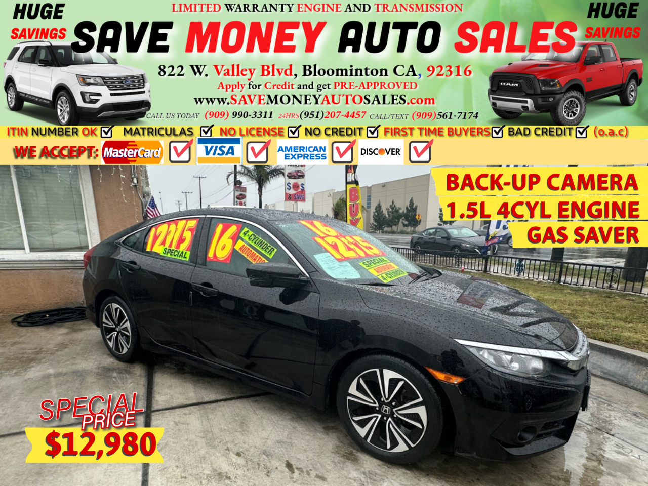 2016 Honda Civic Sedan BACK-UP CAMERA>1.5L 4CYL ENGINE>GAS SAVER