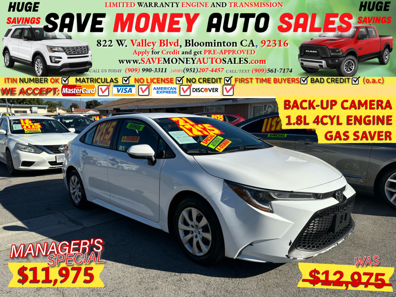 2021 Toyota Corolla BACK-UP CAMERA>1.8L 4CYL ENGINE>GAS SAVER