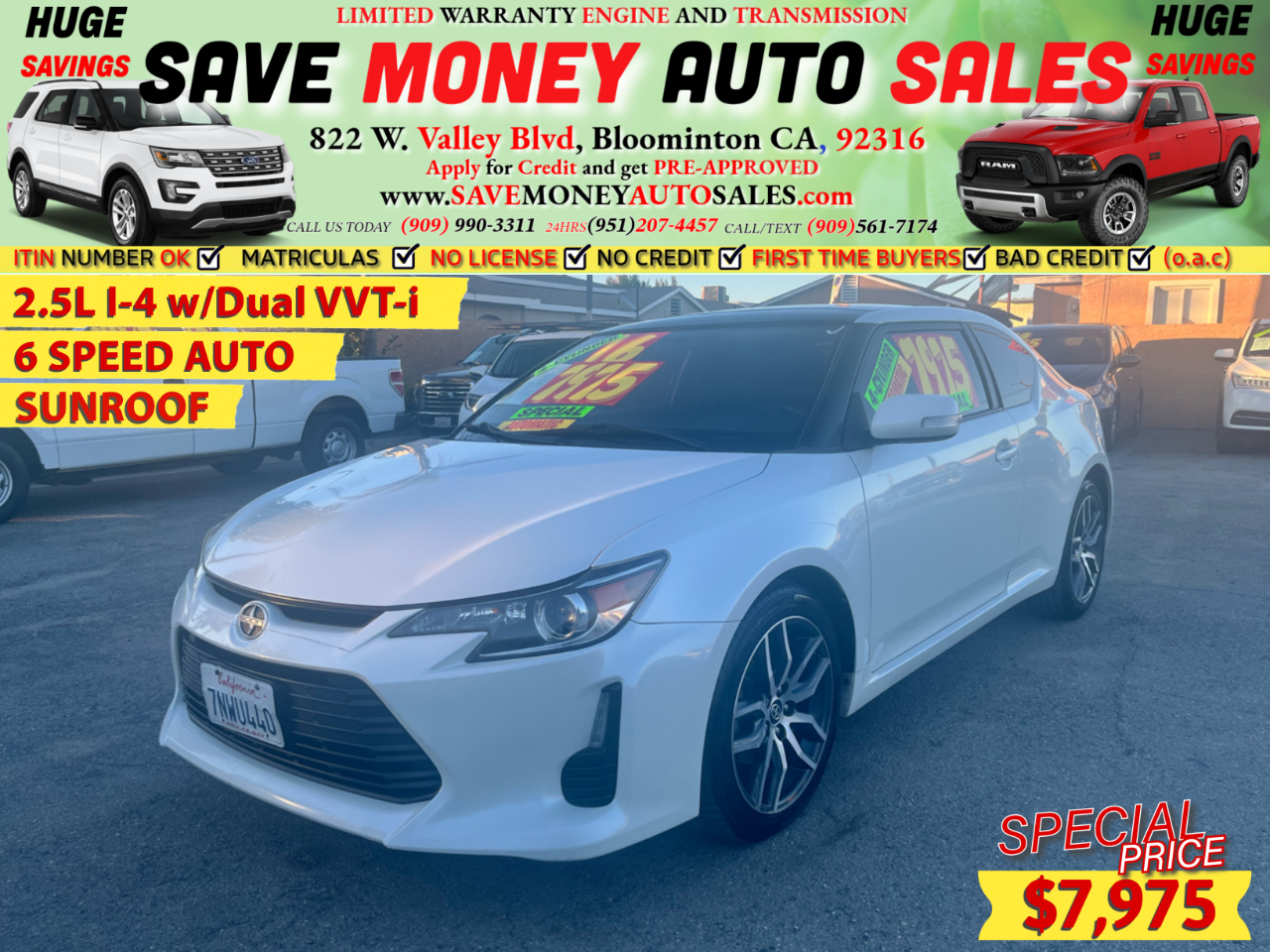2016 Scion tC 2.5L I-4 w/Dual VVT-i>6 SPEED AUTO-SUNROOF