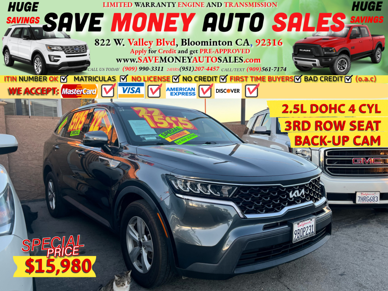 2022 Kia Sorento 2.5L DOHC 4 CYL>3RD ROW SEATS>BACK-UP CAM