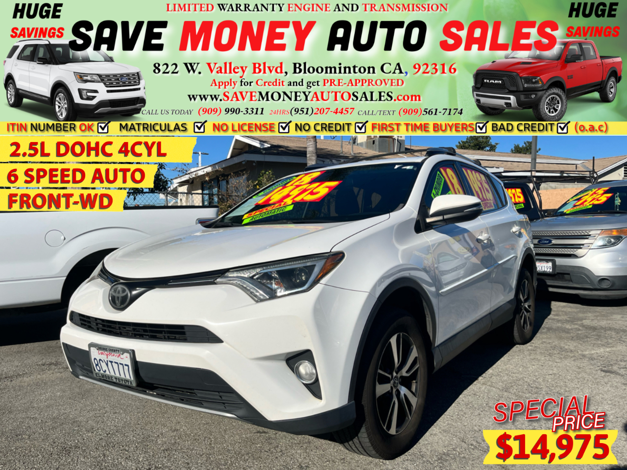 2018 Toyota RAV4 2.5L DOHC 4CYL>6 SPEED AUTO>FRONT-WD