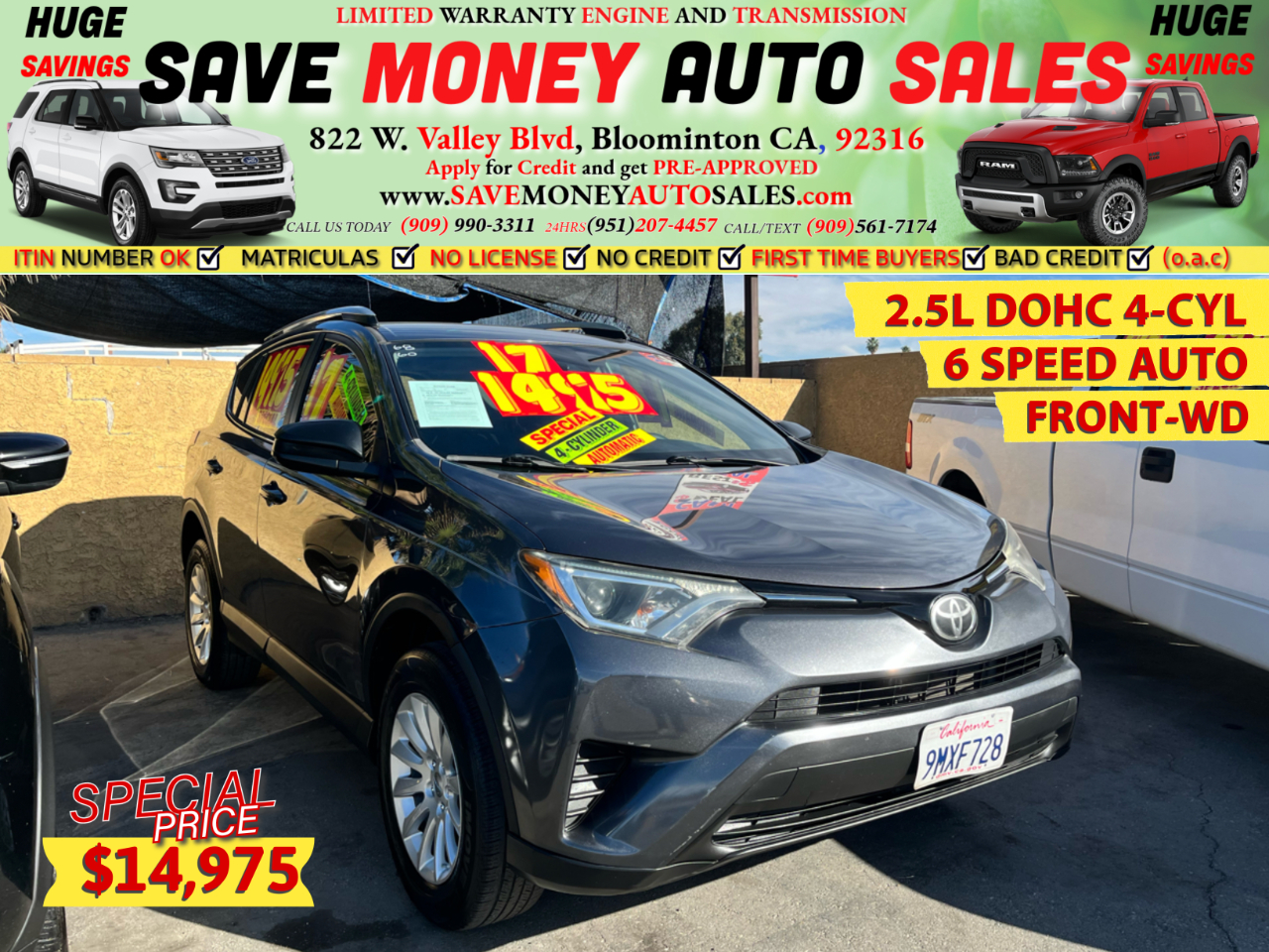 2017 Toyota RAV4 2.5L DOHC 4-CYL>6 SPEED AUTO>FRONT-WD