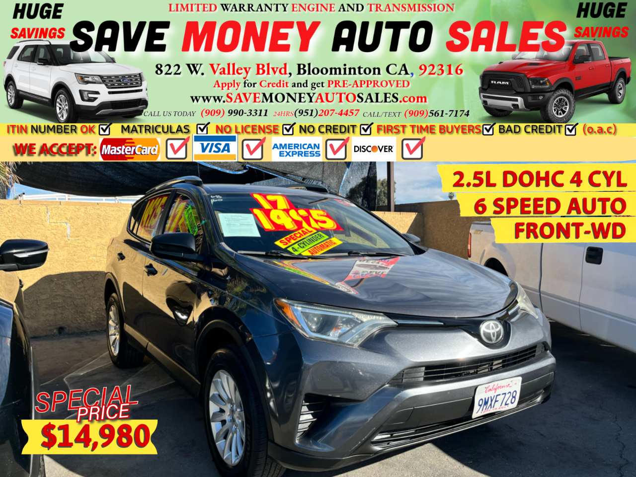 2017 Toyota RAV4 2.5L DOHC 4-CYL>6 SPEED AUTO>FRONT-WD