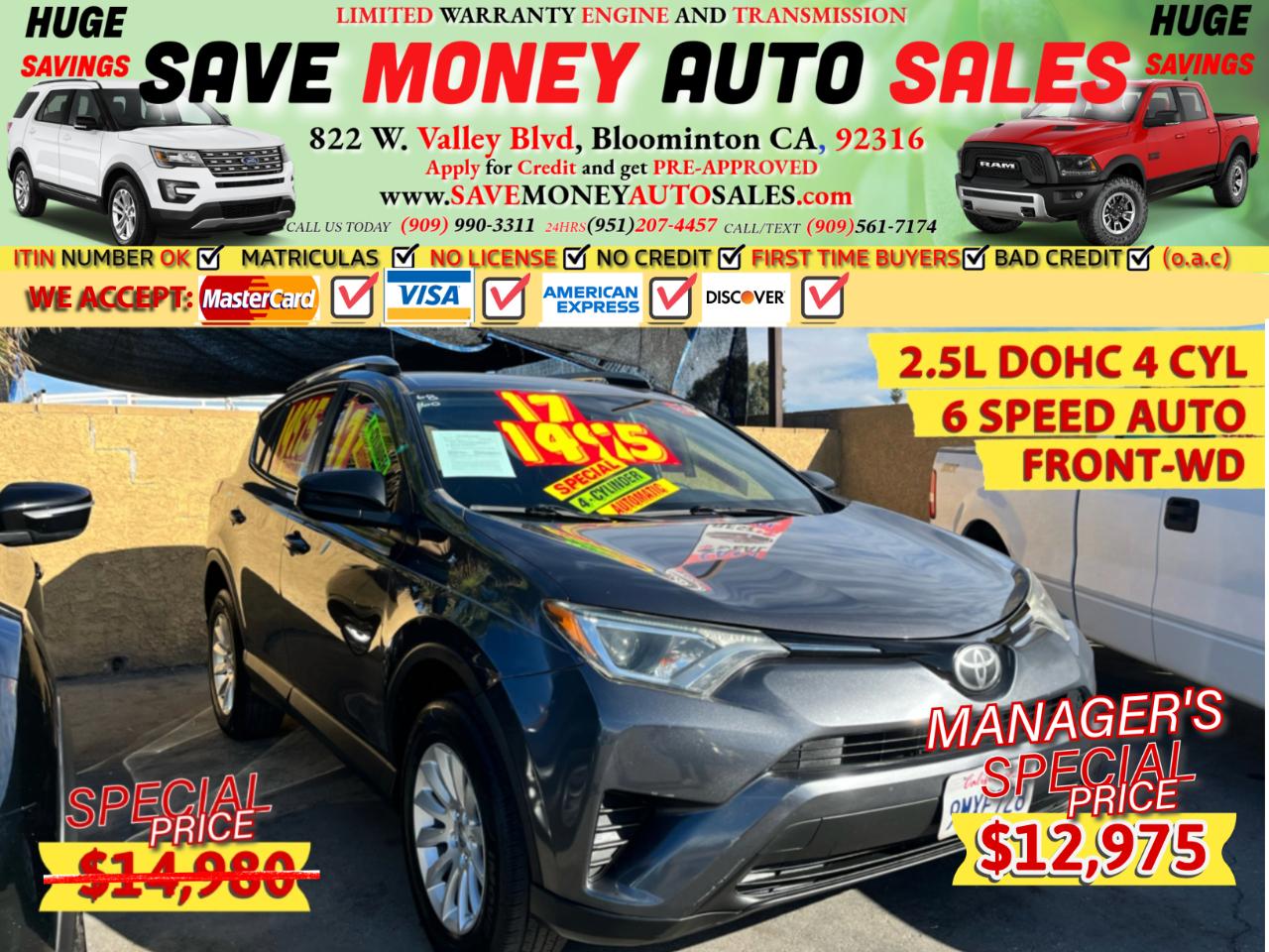 2017 Toyota RAV4 2.5L DOHC 4-CYL>6 SPEED AUTO>FRONT-WD