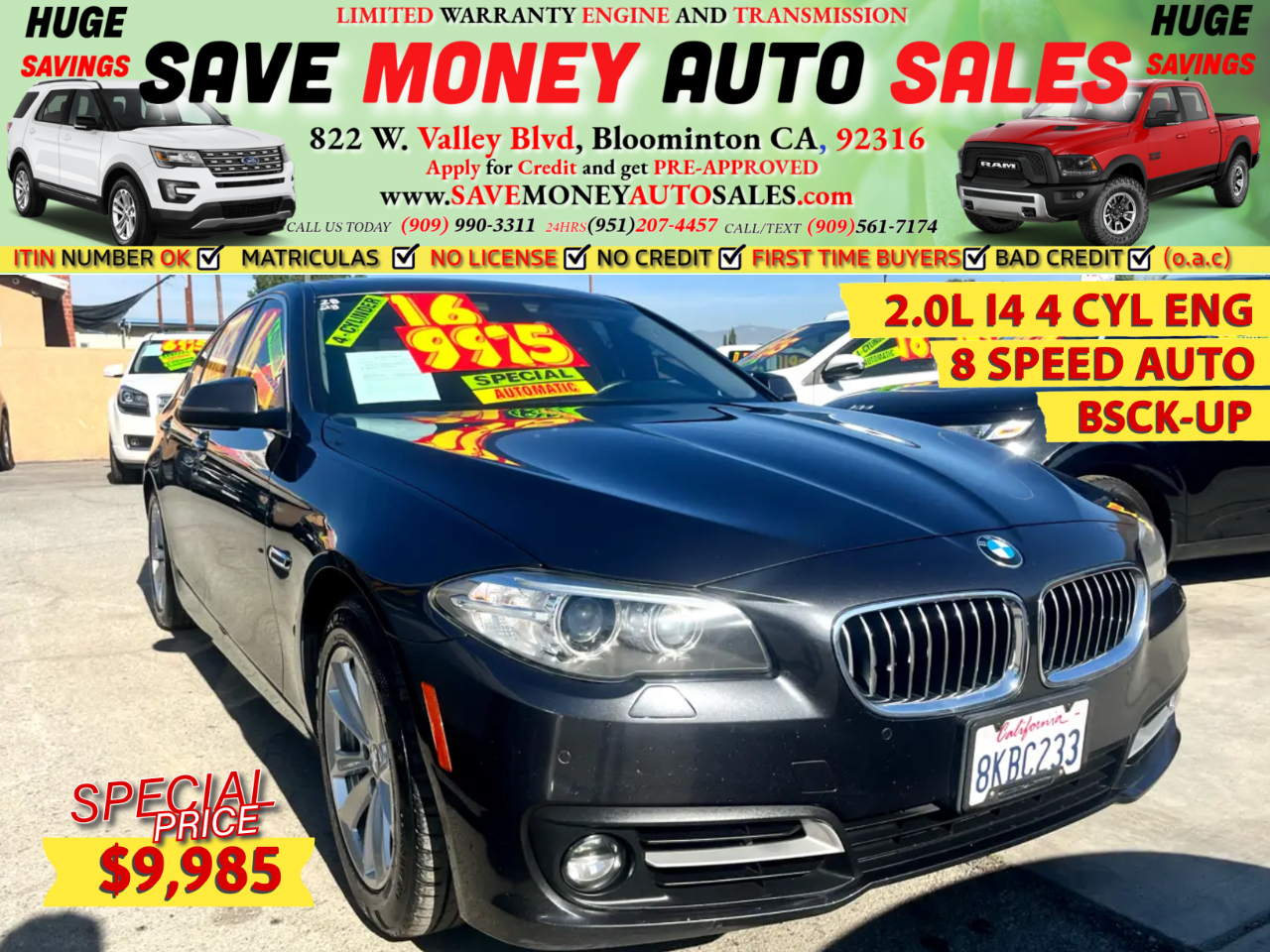 2016 BMW 5 Series 2.0L I4 4 CYL.>8 SPEED AUTO>BACKUP-CAM